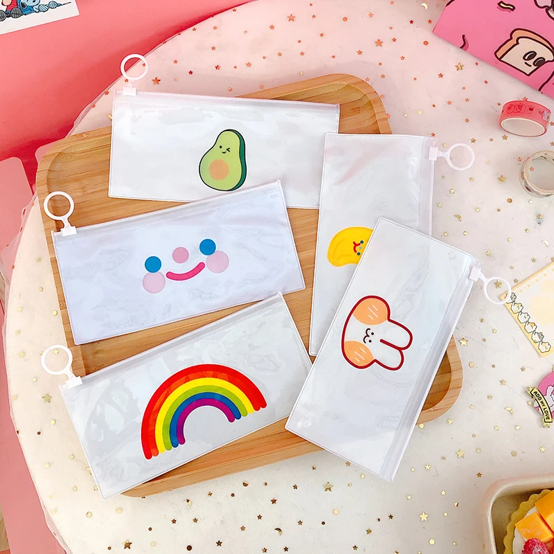 3 шт. Kawaii пенал хлеб кролик смайлик радужные цветы ПВХ водонепроницаемые пеналы