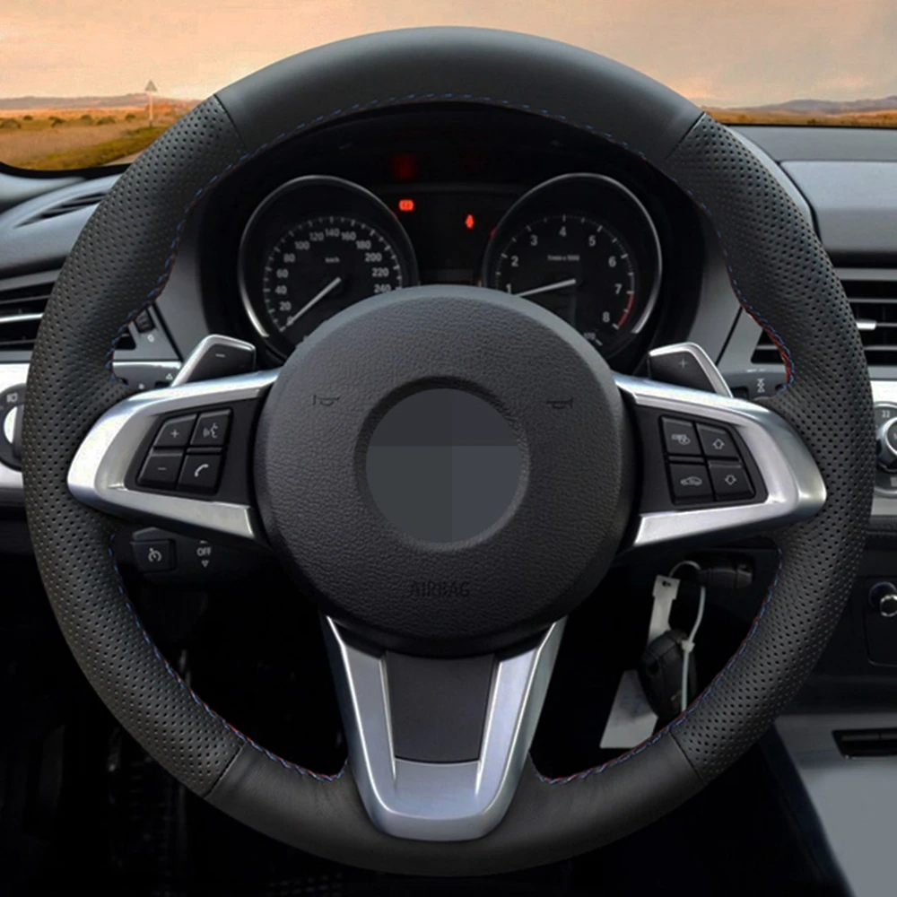 Чехол рулевого колеса автомобиля DIY ручной работы Черная мягкая искусственная