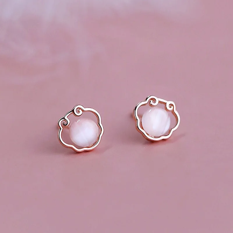 

925 Sterling Silver Opal Lock Piercing Stud Earrings For Women Party Jewelry Pendientes eh920