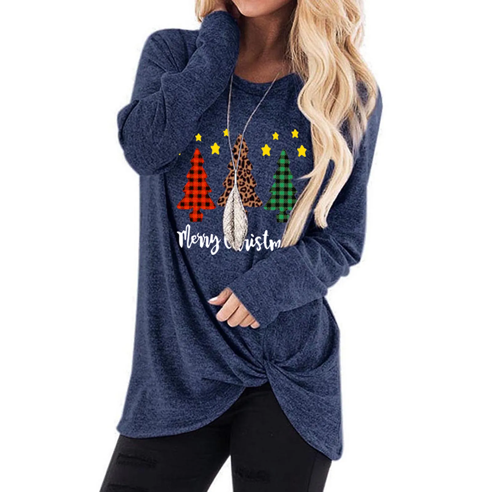 

Christmas Pattern Women Tshirt Fashion Casual Christmas Print Long Sleeve O-neck Pullover Tops Polera Mujer Tshirt Women T-shirt