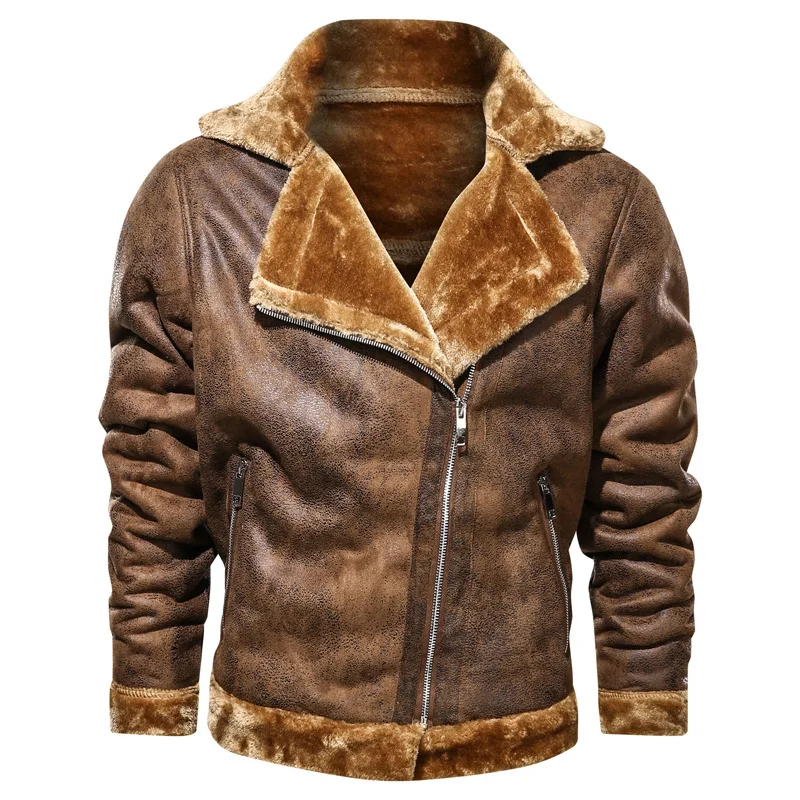 2021 New Winter Men's Jacket Motorcycle PU Leather Jacket Warm Plus Velvet Thick Retro Vintage Leisure Mens Leather Coats