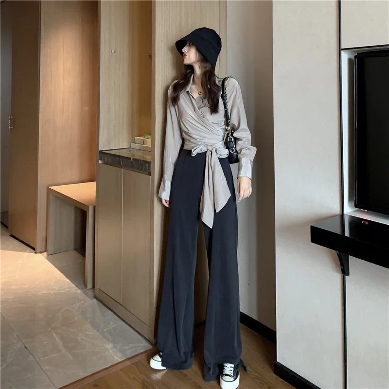 2019 осенние женские топы завязанный Галстук рубашка с длинными рукавами