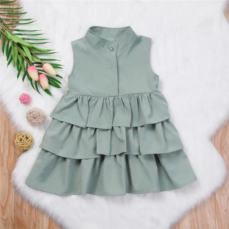 Girls Summer Dress Kids Black Green Ball Gown Party Dresses Baby Girl Sleeveless O Neck Cake Ruffled Tutu Bubble 2-6 Years | Детская
