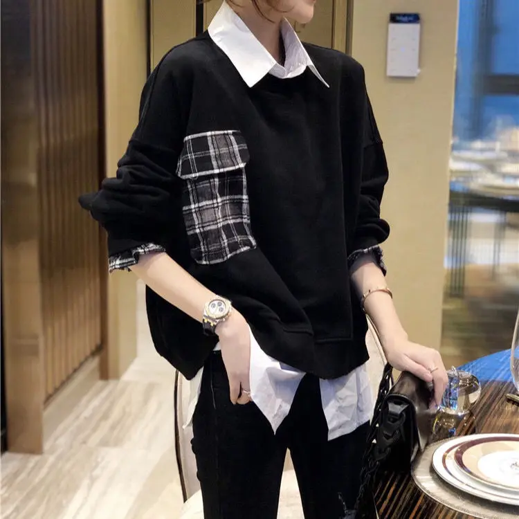 

Western style Plaid Pocket with bodyguard and two long sleeve loose top for women