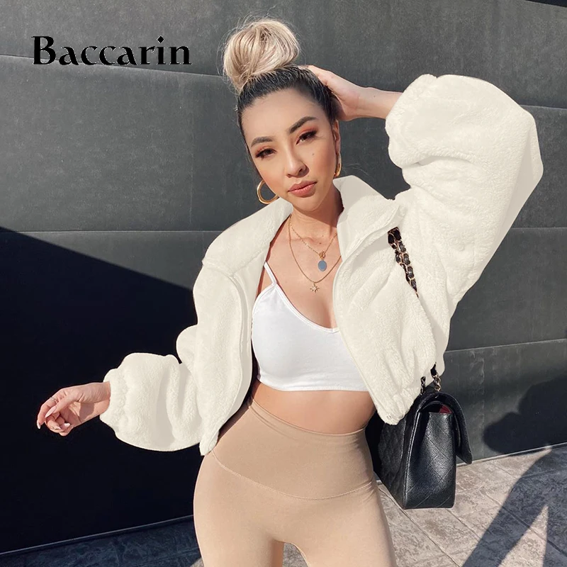 

Baccarin пальто из овечьей шерсти для детей Тедди из искусственного меха для женщин укороченный пальто на молнии с принтом Свободная верхняя од...