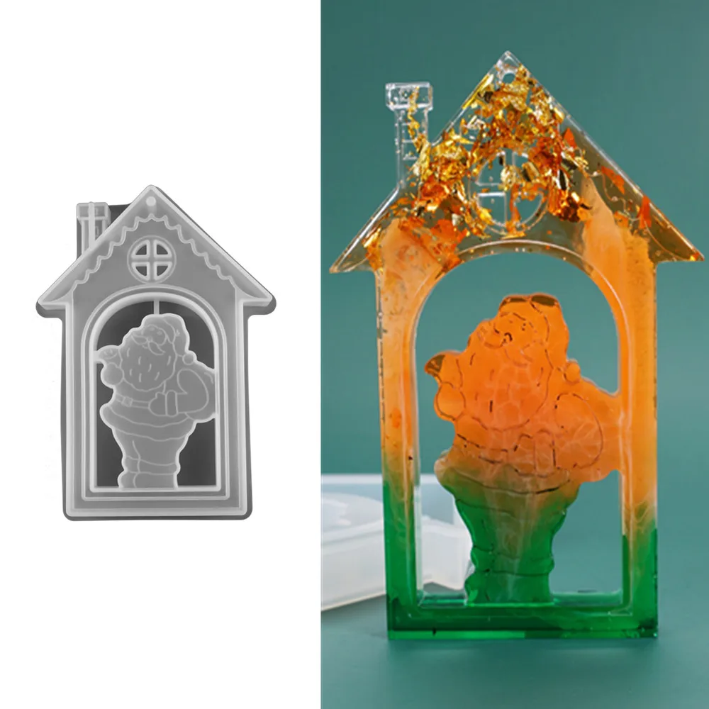 

Санта Клаус список силиконовые формы эпоксидная смола, форма Рождественский домик бренд литейной формы набор «сделай сам» для дома ремесел...