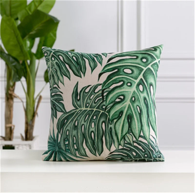 

Pillow with Tropical Green Plant Palm Leaf Leaves Monstera Printed Pillow Cushion Cover For Sofa Car Home Decor Pillowcase 45cm