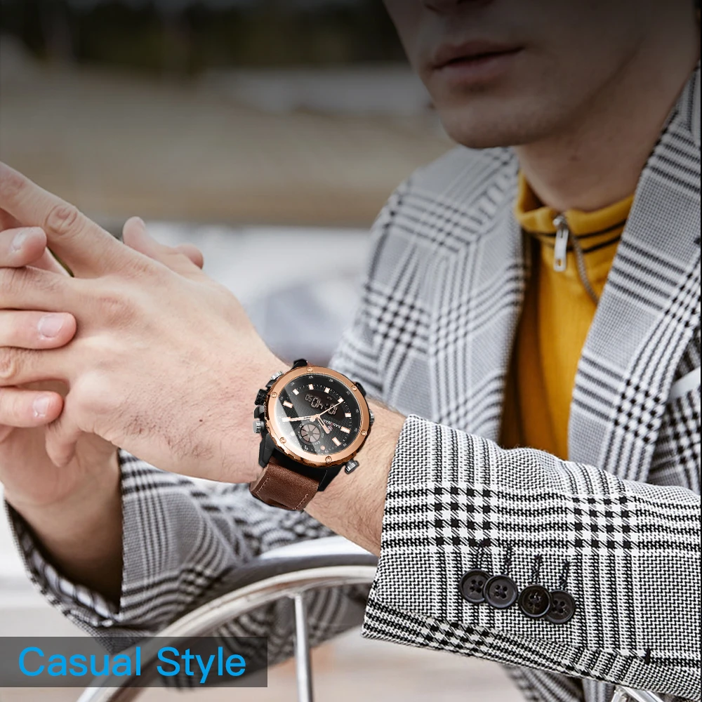 

KADEMAN Men Watch Luxury Brand Dual Movement Sport Watchs Round Dial Leather Strap Wristwatch 3Bar Waterproof Relogio Masculino