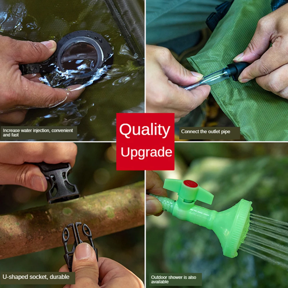 

20L Water Bags Outdoor Camping Shower Bag Solar Heating Portable Folding Hiking Climbing Bath Equipment Shower Head Switchable