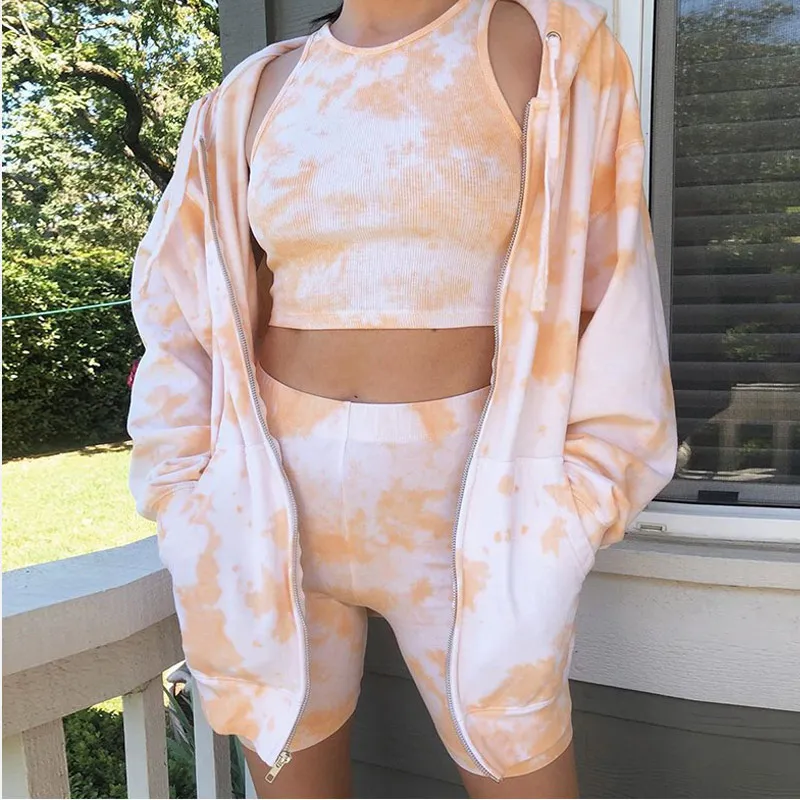 Куртка женская с капюшоном и принтом тай-дай свободная куртка на молнии со