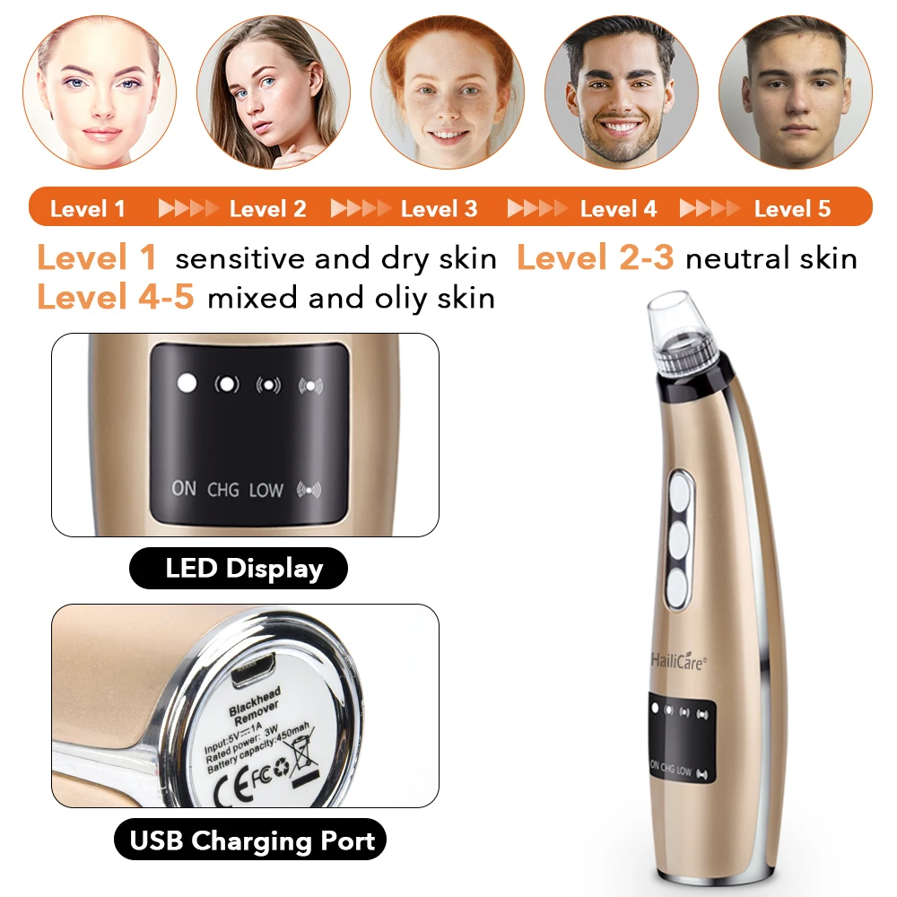 

Vacuum Blackhead Remover Suction Power Pore Cleaner Acne Extractor Tool Face Nose T Zone Pore Deep Cleaner Beauty Skin Care Tool