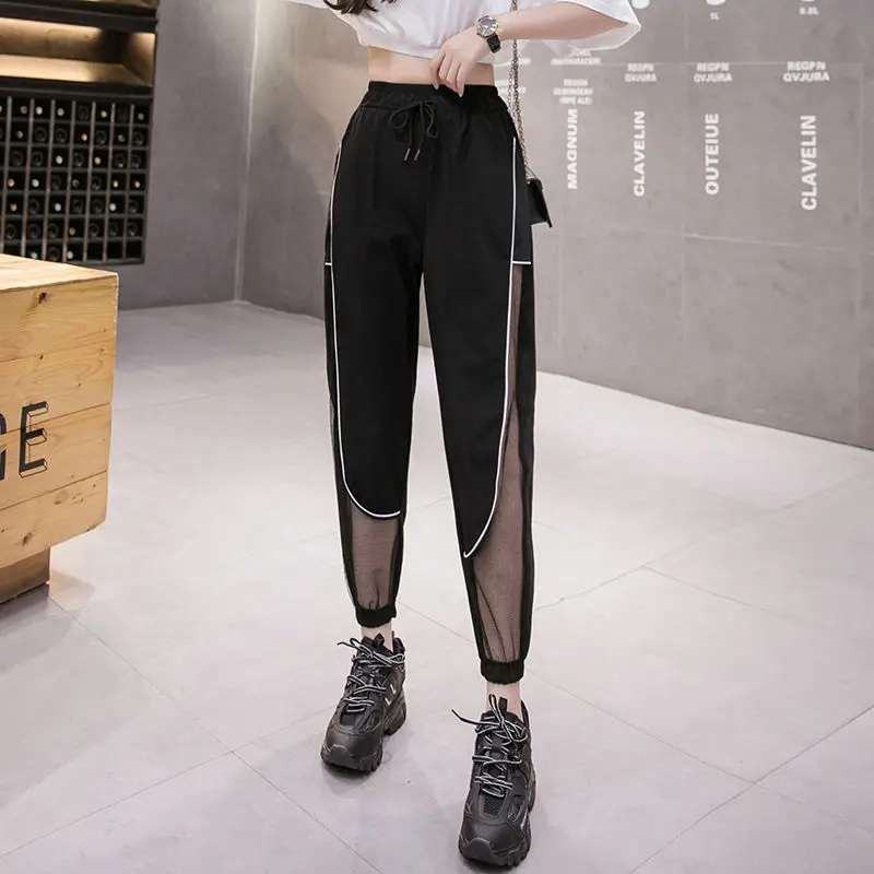 

New Fashion Women's Summer Casual Pants Clothes Black and White Female Harem Pants Loose Drawstring Pants Clothing