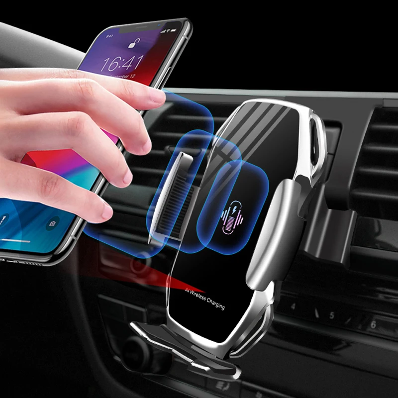 universal a5 auto clamping car wireless charger for iphone samsung huawei gravity car phone holder stand air vent mount bracket free global shipping