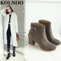 kolnoo new large size 34 50 womens chunky heel martin boots handmade faux kid suede ankle boots 4 colors fashion winter shoes