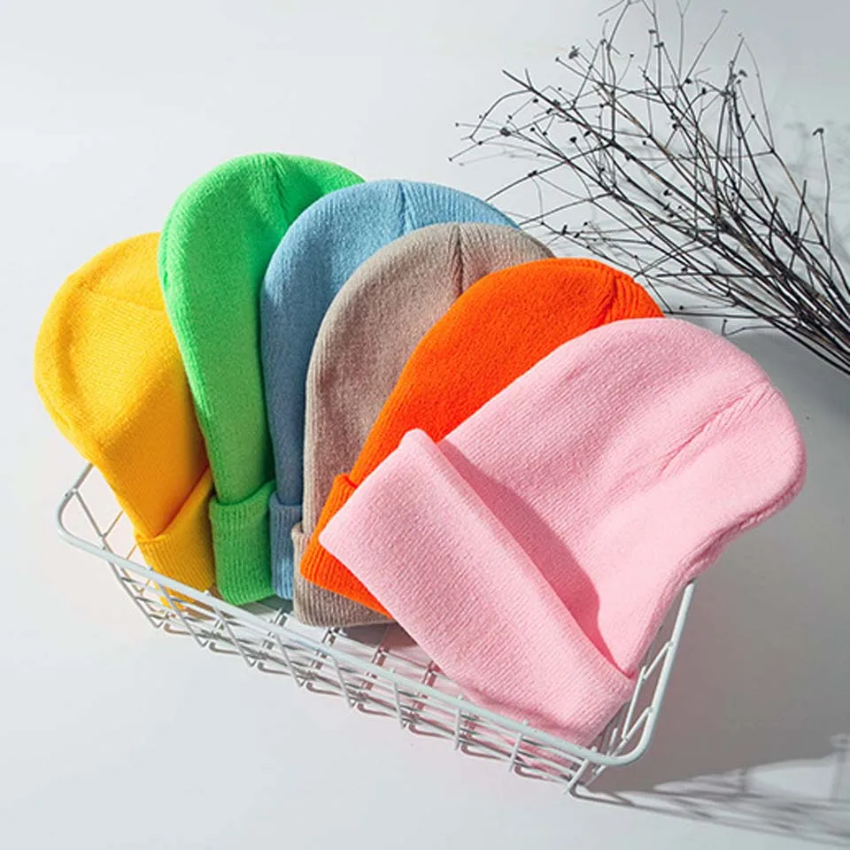 Шапка унисекс осенне-зимняя мягкая теплая вязаная шапка флуоресцентные вязаные