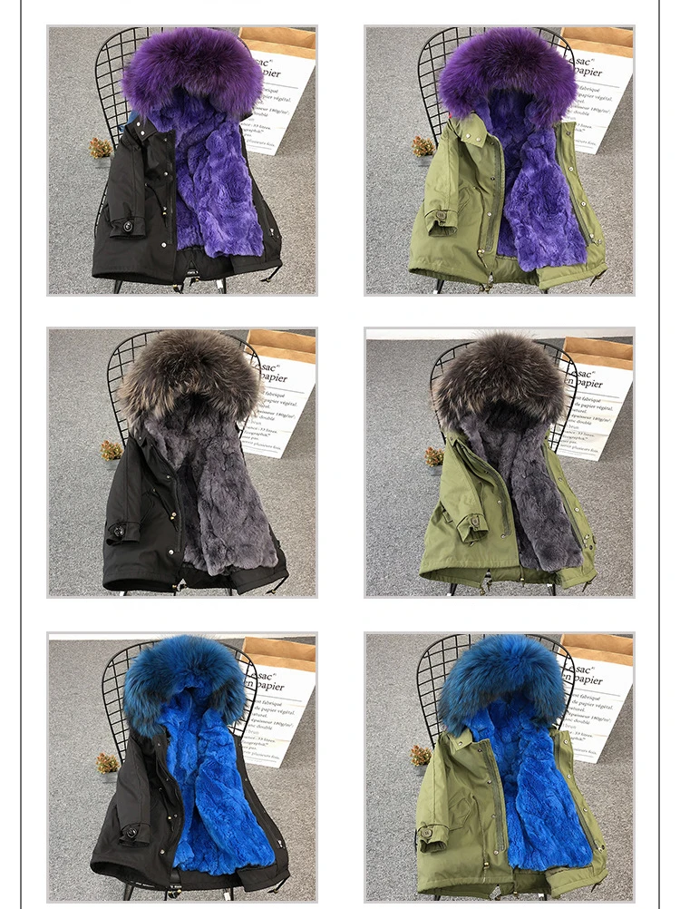 Army Green Coat Fur Jacket Girls Winter Clothes Rabbit Fur Kids Parkas Real Raccoon Fur Hooded Children Jacket For Girls TZ90