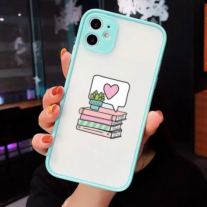 

Books Pile Library Reading coffee Phone Case matte transparent For iphone 7 8 11 12 plus mini x xs xr pro max cover