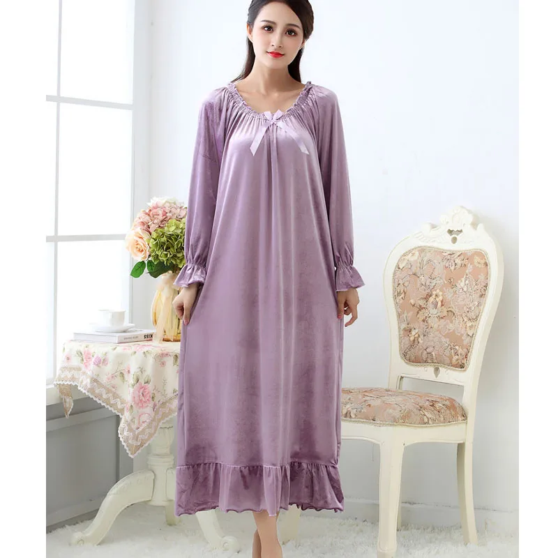 

Home Service Autumn And Winter Ladies Long-sleeved Noble Korean Version Novelty Thick Nightdress Kimono Solid Color Sleepwear