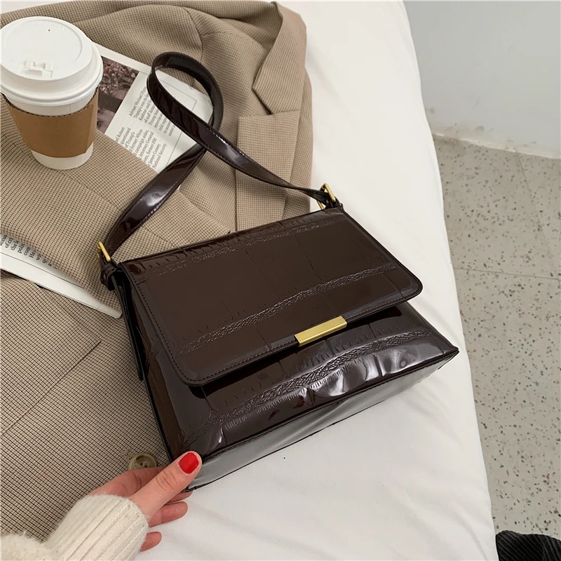 

Crocodile pattern Square Tote bag 2021 New High-quality Patent Leather Women's Designer Handbag Vintage Shoulder Messenger Bag