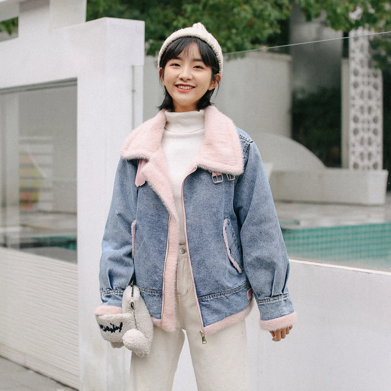 2019 женская теплая куртка Авиатор deninm с мехом из толстой овечьей шерсти полосатый