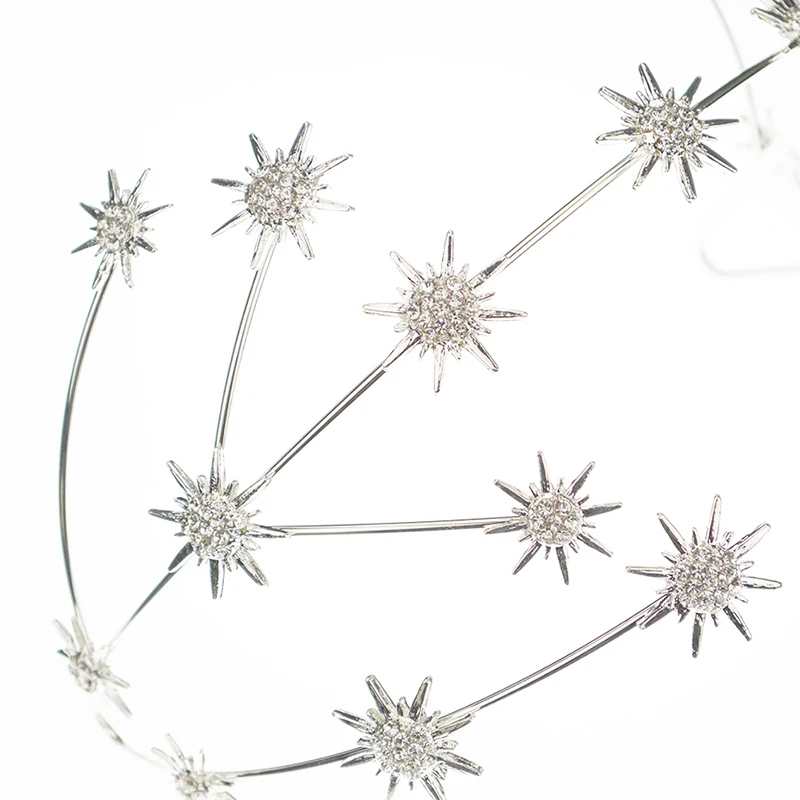 

Luxury New Silver Stars Shape Bride Hair Hoop Fashion Handmade Wedding Rhinestone Hair Accessories Baroque Headdress Crown