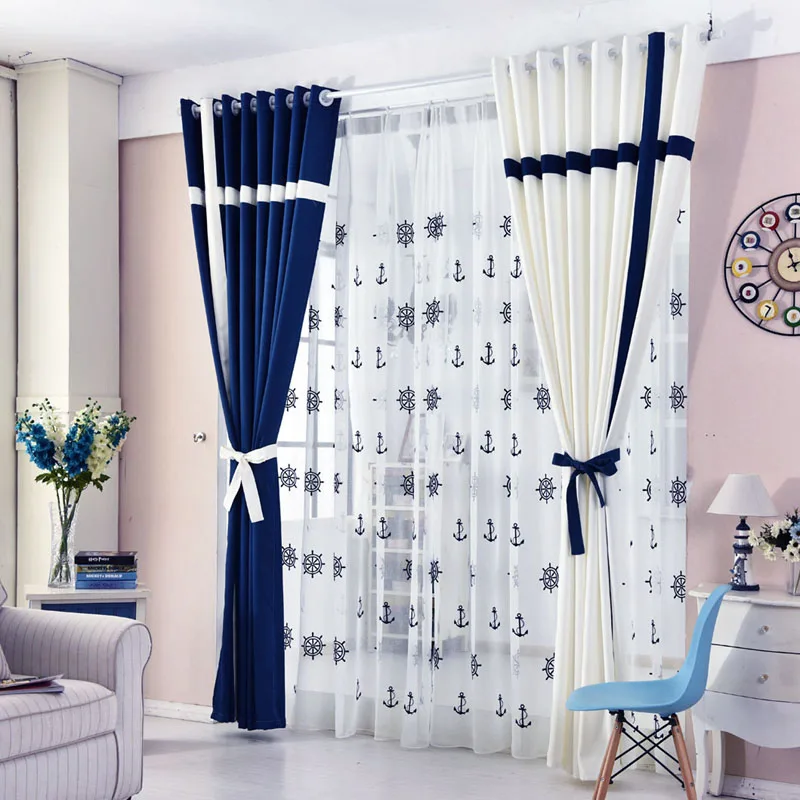 

Curtains Tulle for Living Room Dining Bedroom Blackout Solid Color White Blue Hotel Cafe Curtain Simple Style