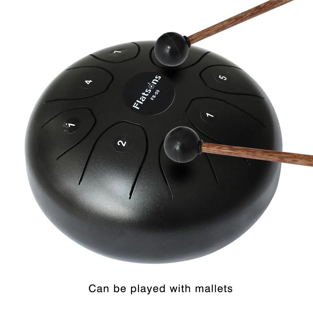 

5.5 In. Steel Tongue Drum Steel Drums Flatsons Handpan Standard C Key 8 Notes with Drum Mallets Carry Bag Percussion Instrument