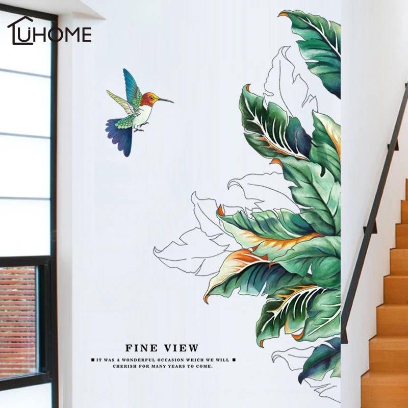 

Fresh Green Plant Wall Stickers for Livingroom Decoration DIY Removable Large Leaf Wall Decal Bedroom Bedside Home Decor