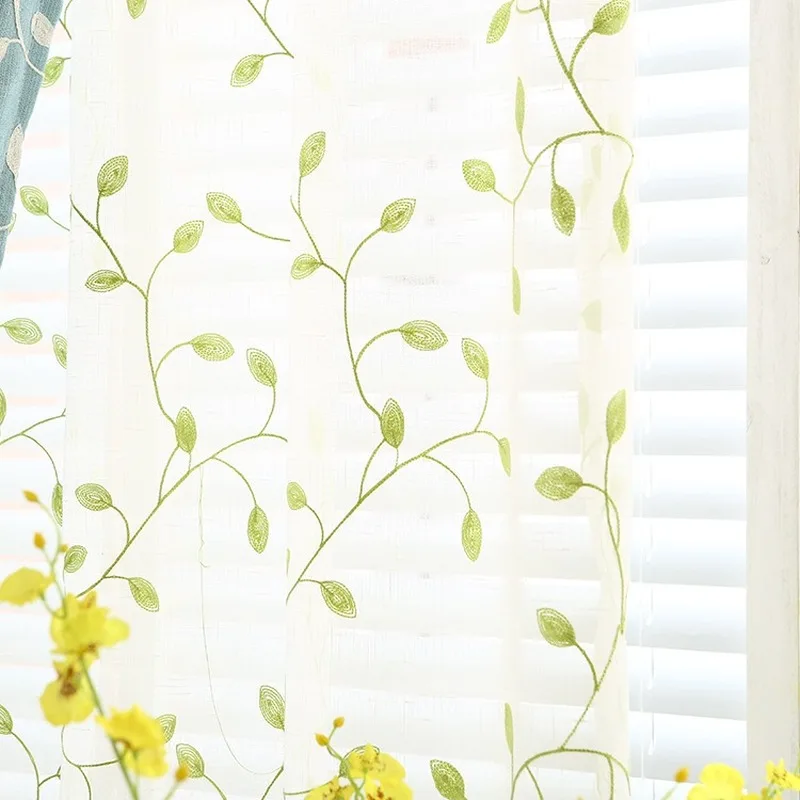 

Pastoral Style Leaf Embroidered Semi-blackout Curtains for Living Room Bedroom Study Advanced Embroidered Curtain Tulle Custom