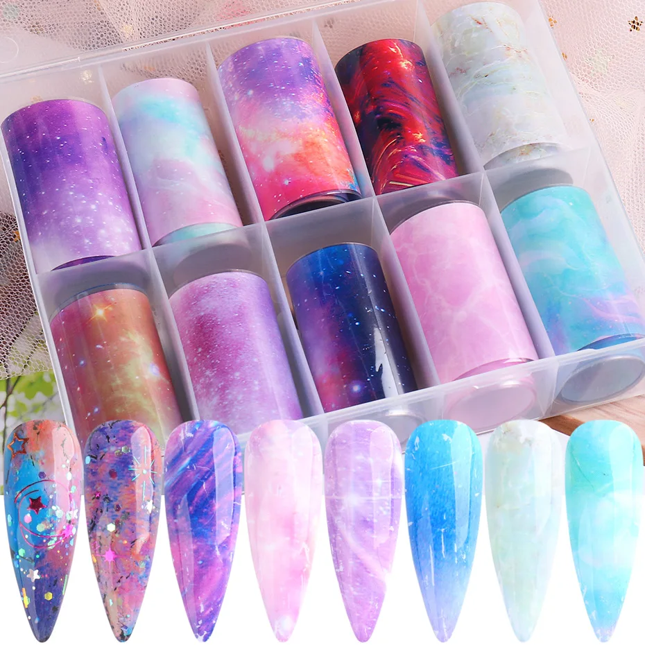 

10 рулонов/коробка градиентные мраморные наклейки для ногтей переводная бумага для ногтей обертывание наклейки украшения для маникюра конч...