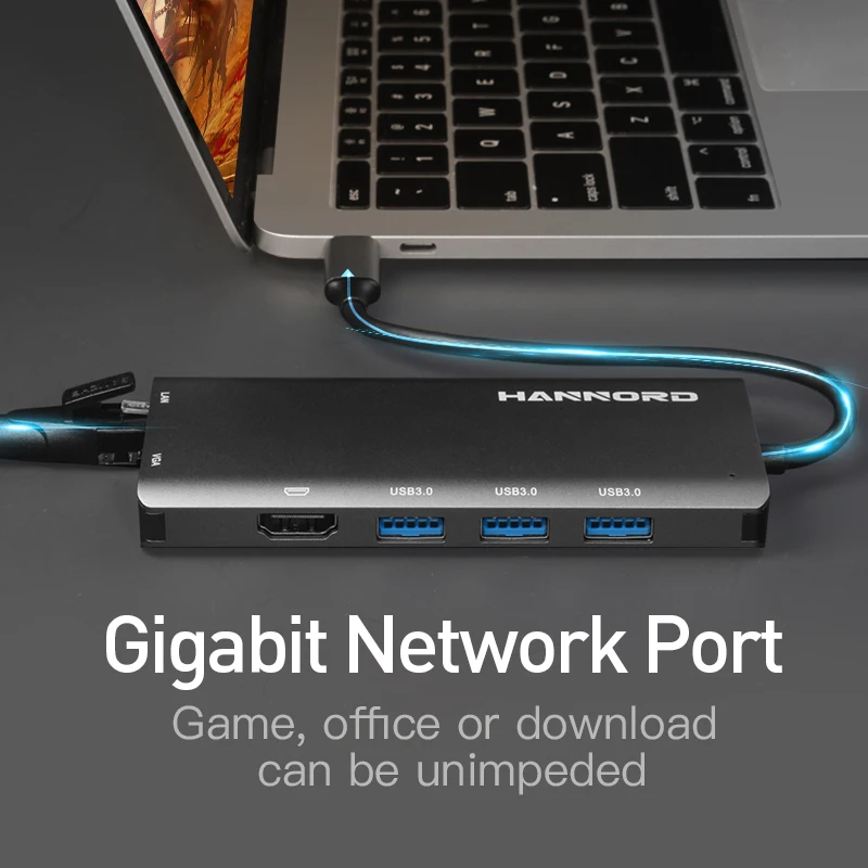 Hannord usb-хаб type C-USB 3,0 HDMI адаптер док-станция VGA RJ45 для MacBook Pro USB-C type C 3,1 Разветвитель USB C концентратор