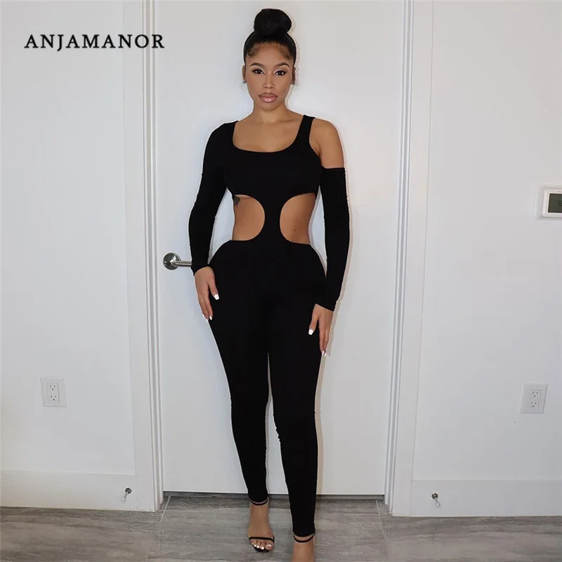 

Модная черная облегающая женская одежда с вырезами и длинным рукавом