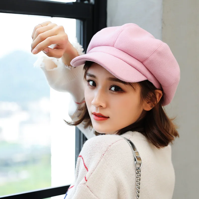 Осенняя однотонная восьмиугольная шляпа женская газетчика берет художника