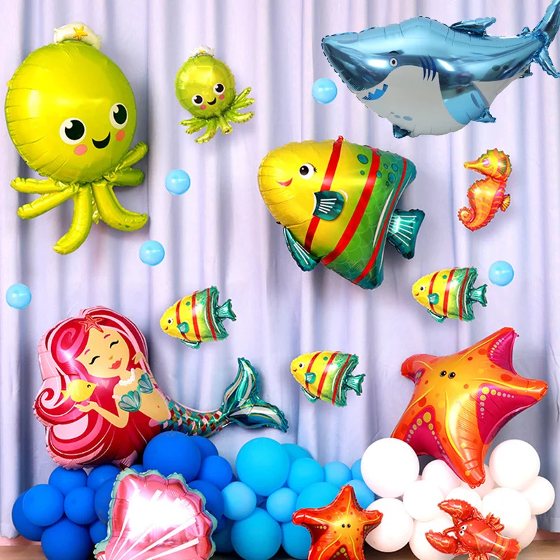 

Ocean Animal Balloons Sea World Foil Ballon Mermaid Shark Crab Clownfish Kids Birthday Party Decorations