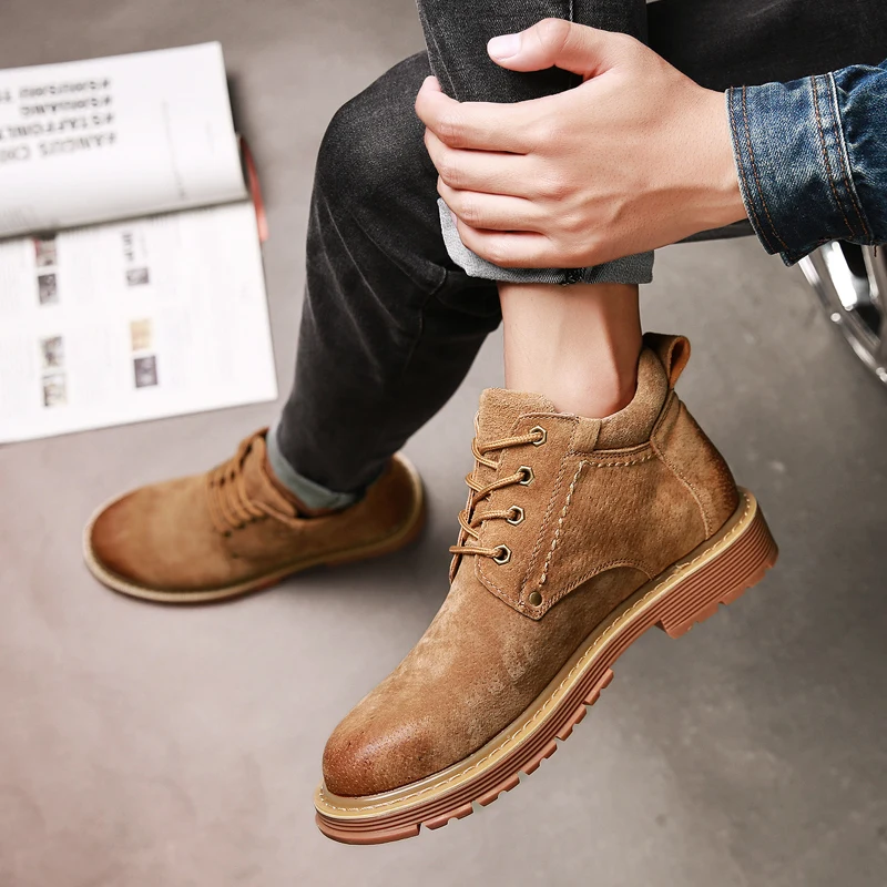 Ботинки мужские из коровьей замши повседневные Модные полусапожки удобная