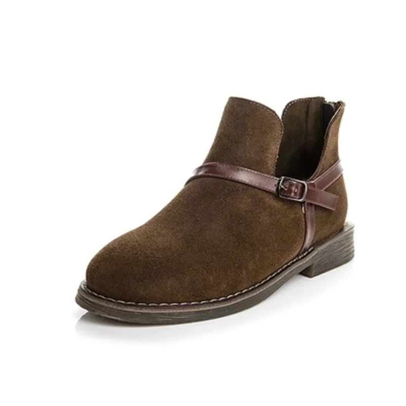 

2019 new low-heeled female spring and autumn boots round head rubber bottom cow anti-velvet matte leather Martin boots