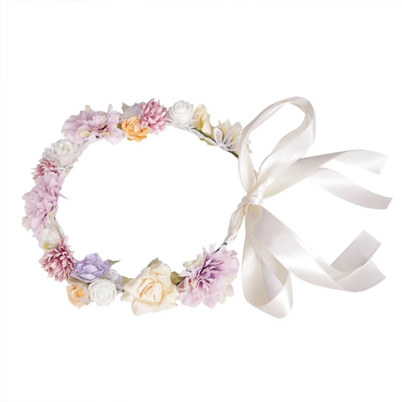 

New Wedding Bridesmaid Garland Colourful Flower Wreath Headband Bohemian Style Ladies Hair Accessories Adjustable Hairband