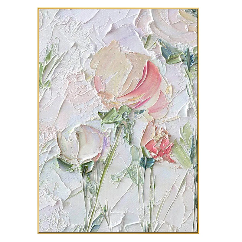 

Hand-Painted Oil Painting on Canvas Abstract White and Pink Peony Flowers Home Living Room Bedroom Wall Hang Art Decor No Framed