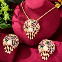 noble women wedding big round drop pendant earrings necklace jewelry set fine super cz new design fashion accessories