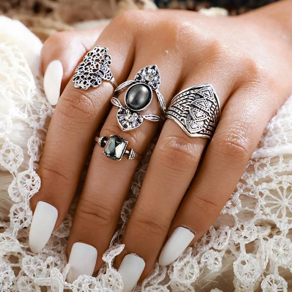 Набор женских геометрических колец в стиле стразы винтажные штабелируемые