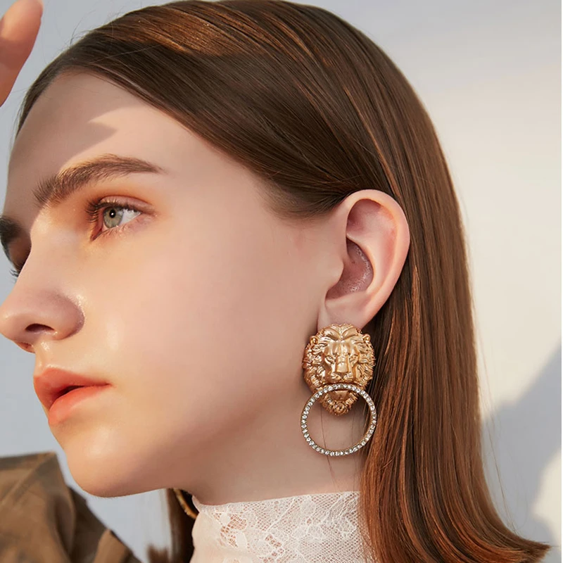 Earrings For Women Jewelry Gold Lion Fashion Black Friday 2019 Christmas Holiday Gift Ladie Big Drop Dangle Statement | Украшения и