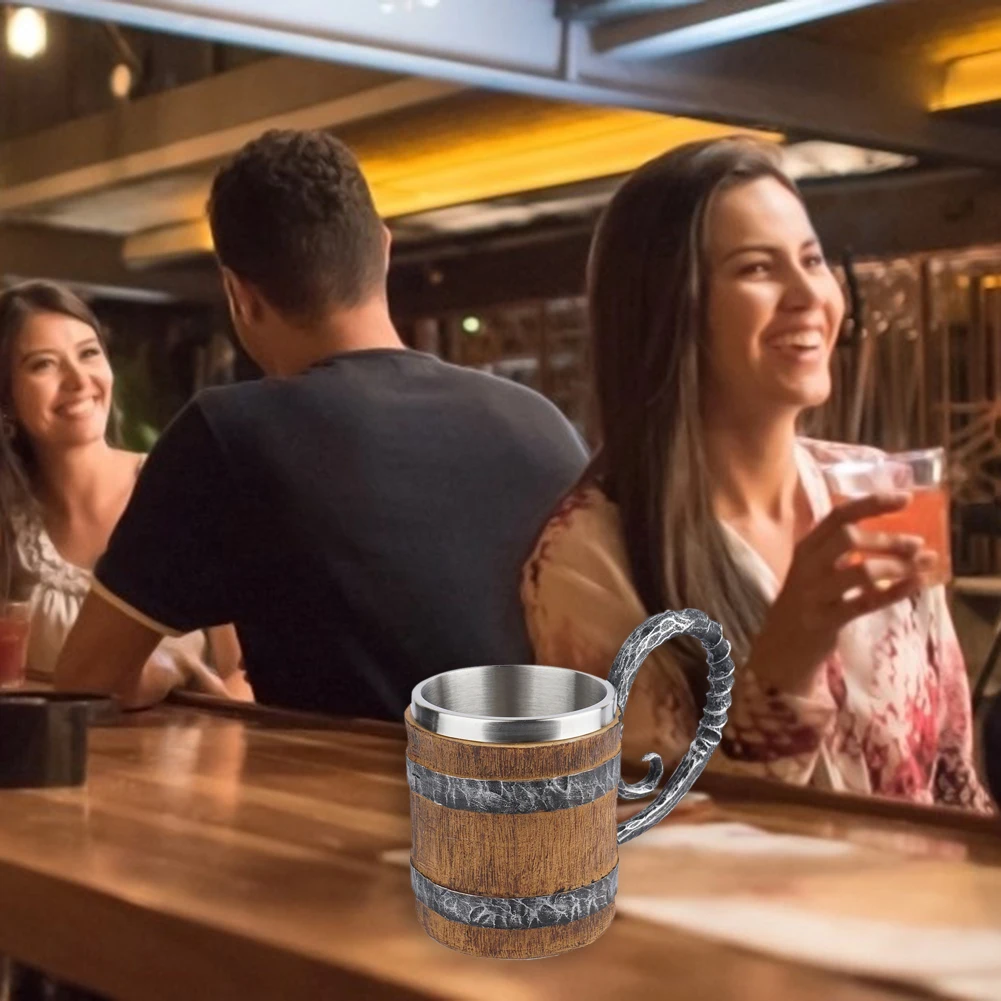 Retro Double Simulation Barrel Resin Beer Tea Mug Stainless Steel Coffee Cup for Home Pub Bar Decoration Drinkware Wine Tumbler | Дом и сад