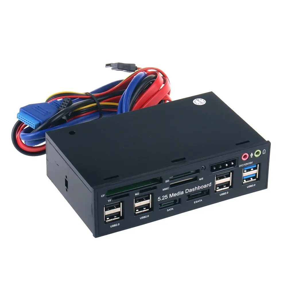 5.25 Inch PC Media Dashboard Front Panel Audio With SATA eSATA 2 x USB 3.0 And 6 x USB 2.0 Hub SD TF MMC M2 CF MS Card Reader