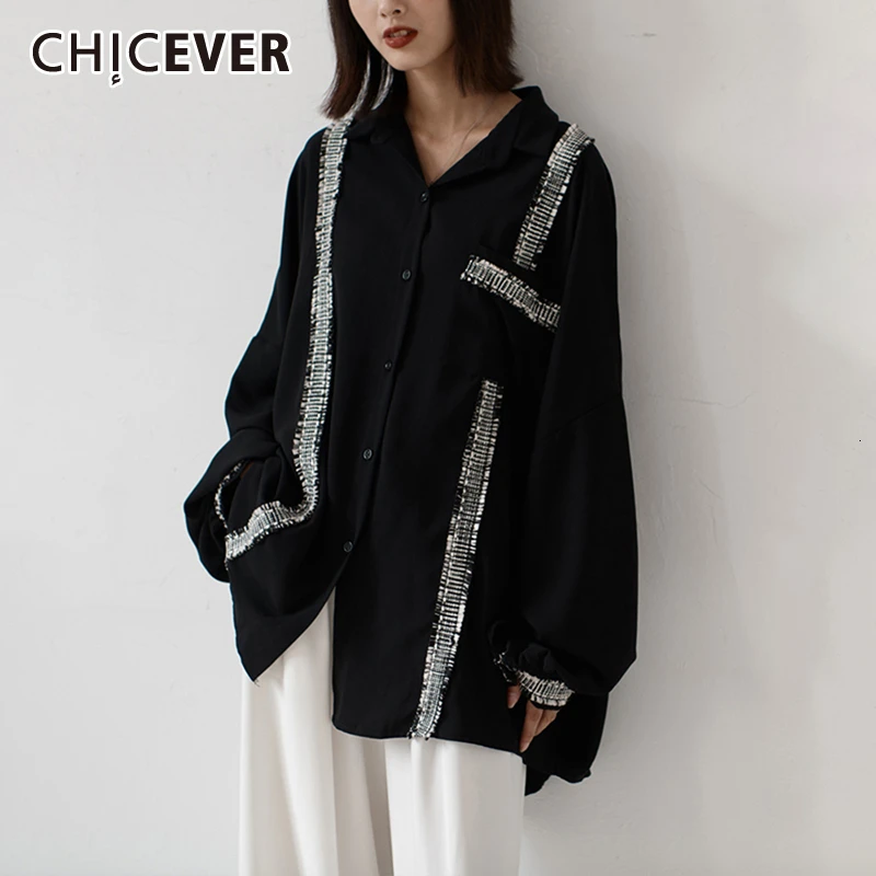CHICEVER винтажная Лоскутная в полоску Хит цветная рубашка для женщин воротник с