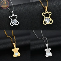 akizoom fashion stainless steel cute bear shape jewelry heart zircon necklace pendant for women birthday gift freeshipping