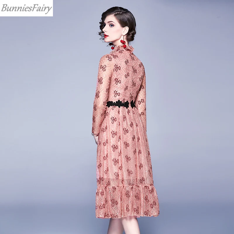 BunniesFairy 2019 осеннее женское винтажное элегантное кружевное платье с длинным