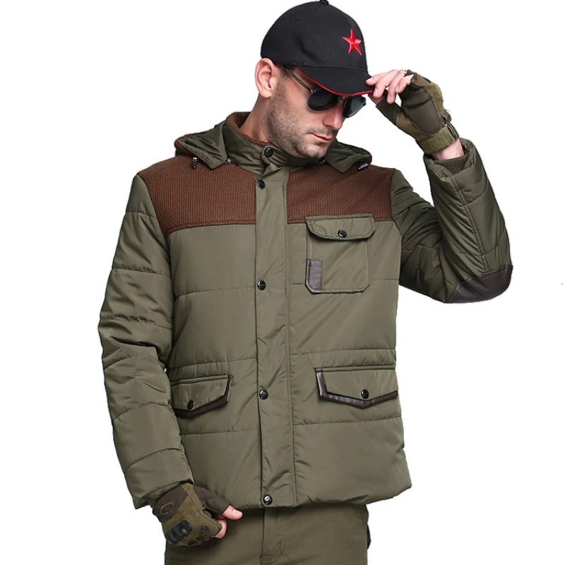 Мужское зимнее уличное пальто армейского зеленого цвета новая утепленная