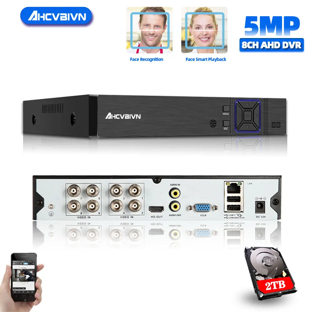 

8-канальный AHD видеорегистратор H.265 5MP 4MP 1080P 5 в 1 Гибридный DVR 8ch Wifi XVi TVi CVI IP NVR для домашней CCTV камеры Surveillanc