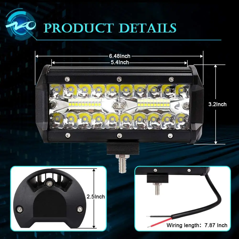 NAO led bar светодиодные фары балка 7дюймов 4x4 светодиодный 12 в рабочий светильник