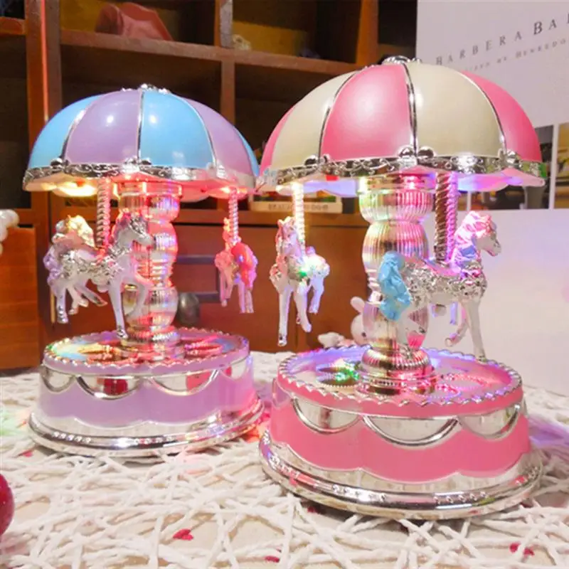 

Pretty Birthday Party Christmas Gifts Decorative Carousel luminous Music Box -Go-Round Box with Flash Light Children Gift (Pink)